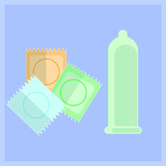 Vector image of a packaged and opened condom