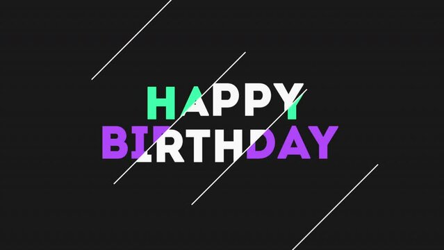 Happy Birthday with neon text on black color, motion holidays and promo style background