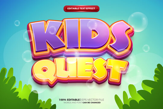 Kids Quest Cartoon Comic 3D Logo Mock Up Template Editable Text Effect Style