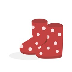 Red polka dot boots icons element set by hand drawn. Rainy cartoon icons.