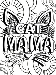 Cat coloring page. Coloring quote. Vector illustration.