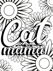 Cat coloring page. Coloring quote. Vector illustration.