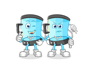 blender thumbs up and thumbs down. cartoon mascot vector