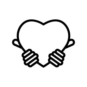 heart icon vector with hand. illustration hands holding heart, love. line icon style. Simple design illustration editable