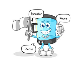 blender hold surrender flag mascot. cartoon vector