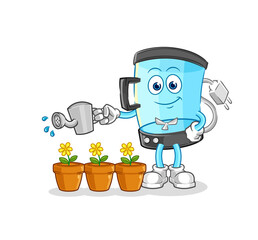 blender watering the flowers mascot. cartoon vector