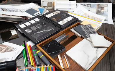 Interior decoration design materials board for designer and architect.