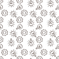 Doodle gear and lamp seamless pattern isolated Hand drawn background vector illustration EPS 10
