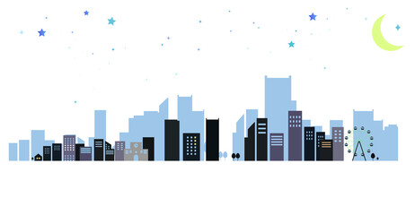 夜の街並みと星空の背景イラスト　ベクター背景素材