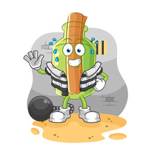 message in a bottle criminal in jail. cartoon character