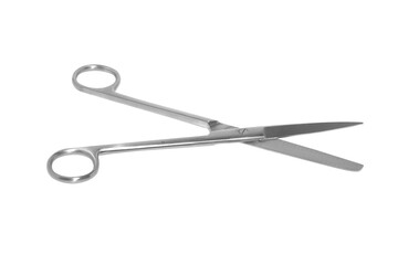 Large Surgical scissors deep etched on white background.