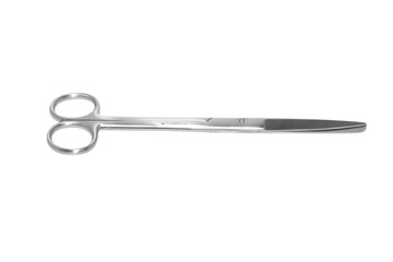 Large Surgical scissors deep etched on white background.