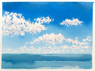 夏の空　水彩画