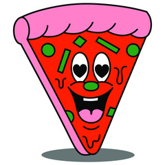 delicious pizza slice character vector illustration with happy expression