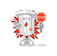 roman pillar holding stop sign. cartoon mascot vector