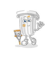 roman pillar sick with limping stick. cartoon mascot vector