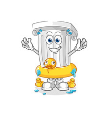 roman pillar with duck buoy cartoon. cartoon mascot vector