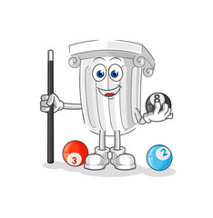 roman pillar plays billiard character. cartoon mascot vector