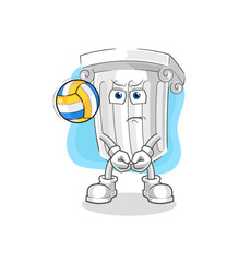 roman pillar play volleyball mascot. cartoon vector