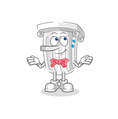 roman pillar lie like Pinocchio character. cartoon mascot vector
