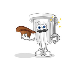 roman pillar fencer character. cartoon mascot vector