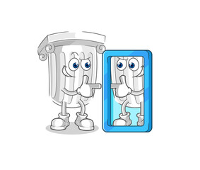 roman pillar looking into mirror cartoon. cartoon mascot vector