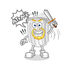 roman pillar knights attack with sword. cartoon mascot vector