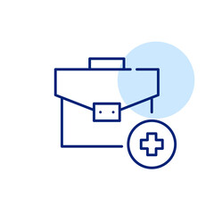 Briefcase with medical symbol. Pixel perfect, editable stroke line art icon