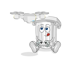 roman pillar with drone character. cartoon mascot vector