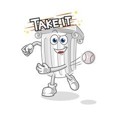 roman pillar throwing baseball vector. cartoon character