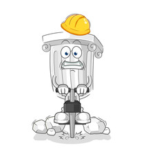 roman pillar drill the ground cartoon character vector
