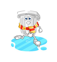 roman pillar ice skiing cartoon. character mascot vector