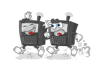 walkie talkie play chase cartoon. cartoon mascot vector