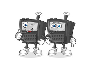 walkie talkie thumbs up and thumbs down. cartoon mascot vector