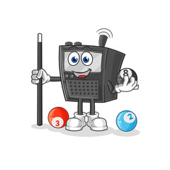walkie talkie plays billiard character. cartoon mascot vector