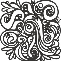 abstract floral background. Hand drawn doodle illustration for your design. Black and white  pattern. Coloring page.
