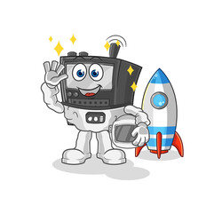 walkie talkie astronaut waving character. cartoon mascot vector
