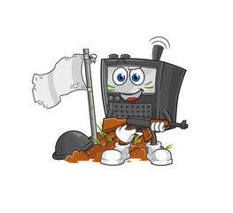 walkie talkie army character. cartoon mascot vector