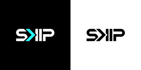 SKIP Letter Typhography Text , with skip button logo design inspiration