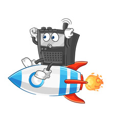 walkie talkie ride a rocket cartoon mascot vector