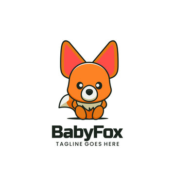 Vector Logo Illustration Baby Fox Mascot Cartoon Style.