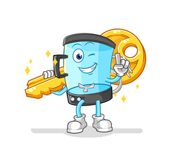Fototapeta premium blender carry the key mascot. cartoon vector