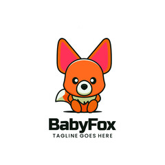 Vector Logo Illustration Baby Fox Mascot Cartoon Style.