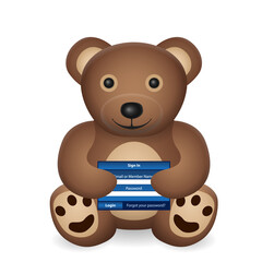 Teddy bear with sign in page