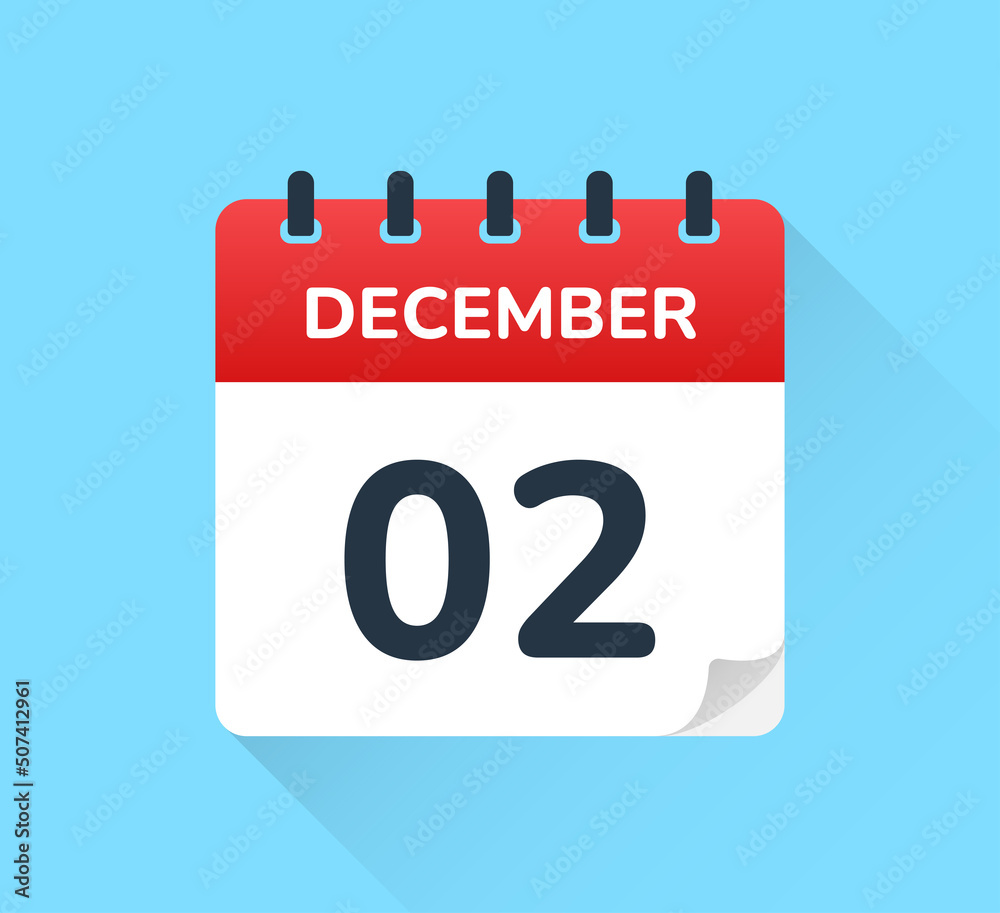 Poster december 02 date on flat design vector calendar