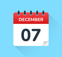 December 7. Vector flat design of daily calendar icon. Date and day of the year.
