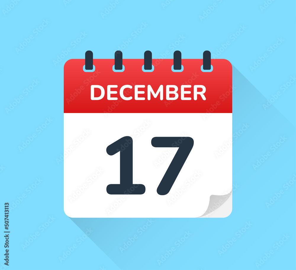 Poster 17 December date on flat design vector calendar. Schedule appointment for number seventeen of the month