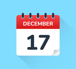 17 December date on flat design vector calendar. Schedule appointment for number seventeen of the month