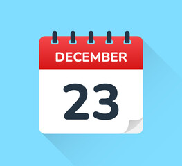 December 23. Vector flat design of daily calendar icon. Date and day of the year.