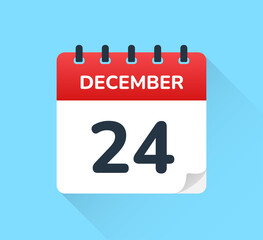 December 24. Vector flat design of daily calendar icon. Date and day of the year.